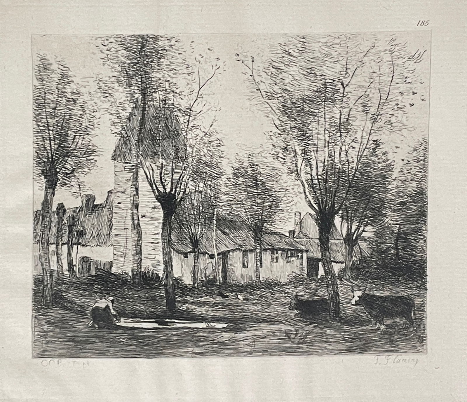 Jean Baptiste Camille Corot - Saules Et Village: Artist: Jean Baptiste Camille CorotTitle: Saules Et VillageYear: 1873Dimensions: 11 3/4in. by 8in.Edition: From the rare limited editionMedium: Original engraving on paperCondition: ExcellentNotes: