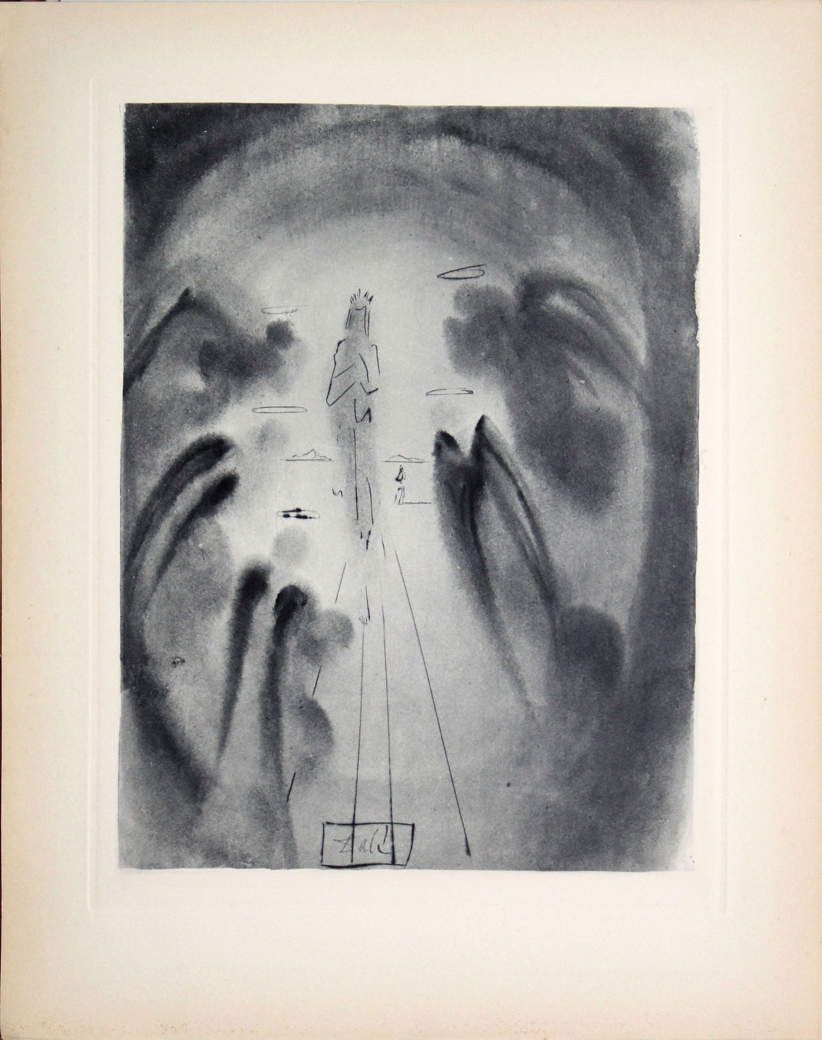 Salvador Dali - The Joy of the Blessed: Artist: Salvador DaliTitle: The Joy of the Blessed Year: 1964Dimensions: 10.25in. by 13in.Edition: From the rare limited edition of 165 in blue/grayPublisher: Les Heures Claires ParisSuite: The