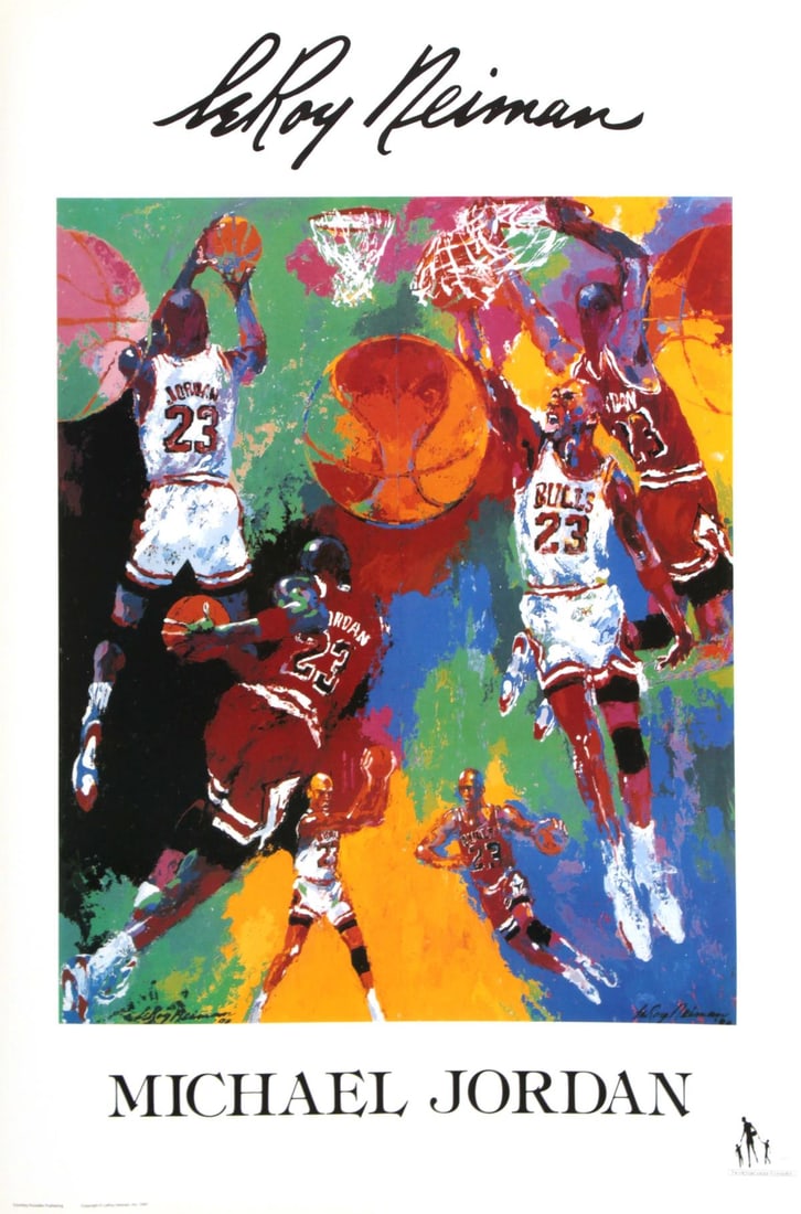 LeRoy Neiman - Michael Jordan: Artist: LeRoy NeimanTitle: Michael JordanYear: 1991Dimensions: 36in. by 24in.Edition: From the limited editionPublisher: Knoedler PublishingMedium: Original offset poster on paperSignature Details: