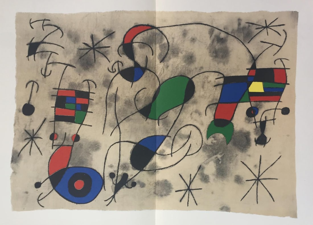 Joan Miro - Plate 4-5 from Derriere Le Miroir: Artist: Joan MiroTitle: Plate 4-5 from Derriere Le Miroir Year: 1967Dimensions: 15in. by 22in.Edition: From the Rare Limited EditionPublisher: Mourlot ParisSuite: Derriere Le Miroir Medium: