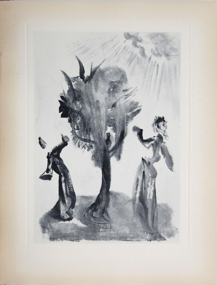Salvador Dali - The Tree of Punishment: Artist: Salvador DaliTitle: The Tree of PunishmentYear: 1964Dimensions: 10.25in. by 13in.Edition: From the rare limited edition of 165 in blue/grayPublisher: Les Heures Claires ParisSuite: The Divine