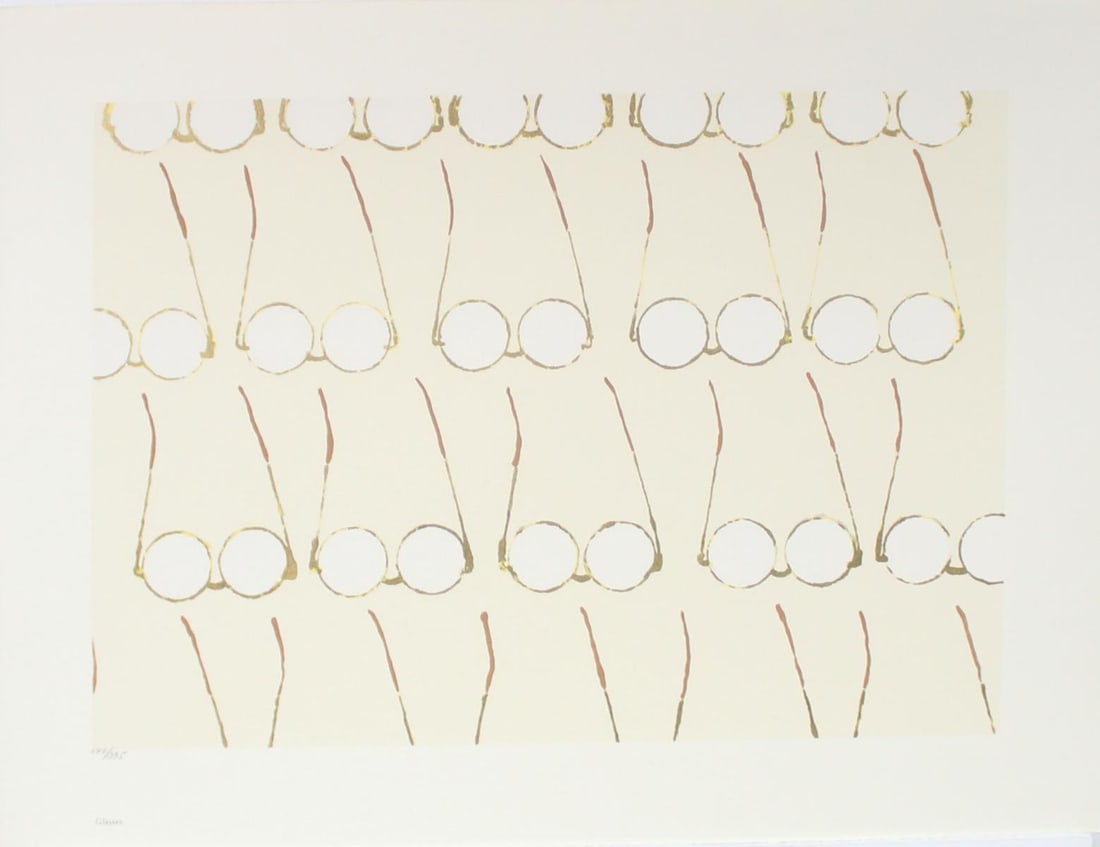 Donald Sultan - Glasses: Artist: Donald SultanTitle: GlassesYear: 1999Dimensions: 17in. by 22in.Edition: From the Rare Limited Edition of 395Publisher: MFA Contemporary AtelierSuite: Bar MitzvahMedium: ScreenprintCondition: