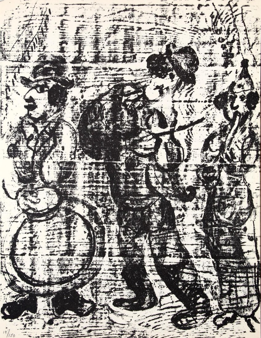 Marc Chagall - Wandering Musicians: Artist: Marc Chagall Title: Wandering Musicians Year: 1963 Dimensions: 12.5in. by 9.5in. Edition: From the rare deluxe edition of 150 Publisher: Atelier Mourlot