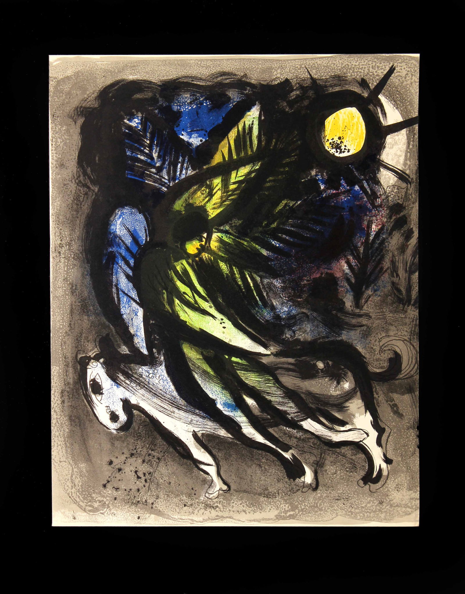 Marc Chagall - The Angel: Artist: Marc ChagallTitle: The AngelYear: 1975Dimensions: 16.75in. by 12.75in.Edition: From the rare limited editionPublisher: Editions Andre Sauret Monte CarloSuite: the tempestMedium: Original