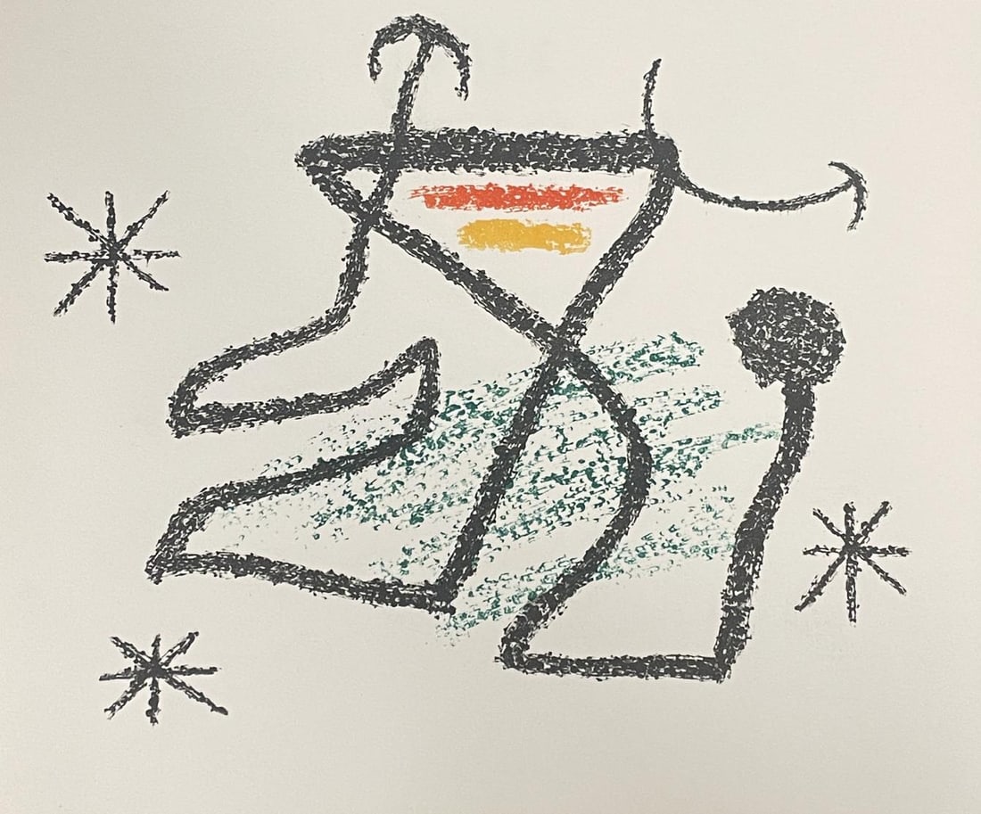 Joan Miro - Plate 11: Artist: Joan MiroTitle: Plate 11Year: 1967Dimensions: 13in. by 10in.Edition: Numbered from the rare limited edition of 175Publisher: Mourlot ParisSuite: Bouquet de reves pour NeilaMedium: Original