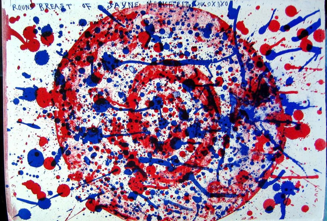 Sam Francis - Round Breast of Jayne Mansfield: Artist: Sam Francis Title: Round Breast of Jayne Mansfield Year: 1964 Dimensions: 16in. by 11.5in. Edition: From the rare limited edition of 2000 Publisher: E.W