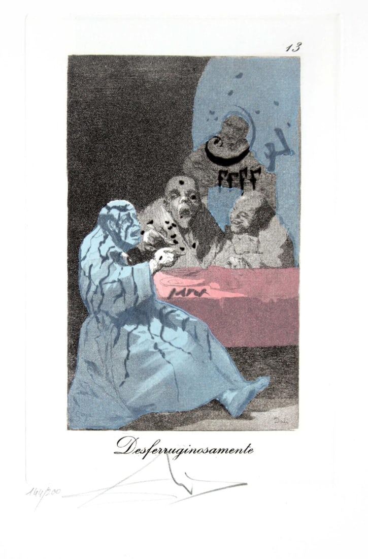 Salvador Dali - Desferruginosamente: Artist: Salvador DaliTitle: DesferruginosamenteYear: 1977Dimensions: 17.75in. by 12.25in.Edition: From the limited edition of 200Publisher: Fernand Hazan EditeurSuite: Les Caprices de GoyaMedium: Dry