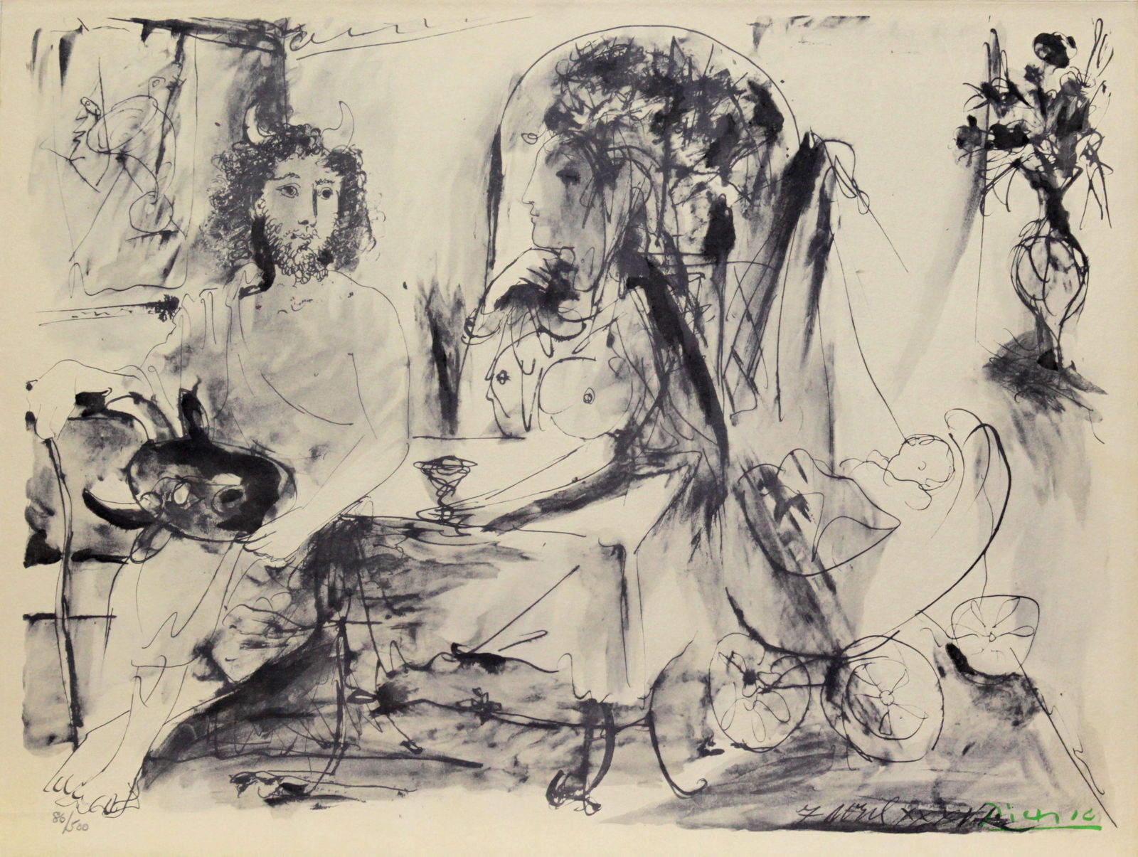 Pablo Picasso (After) - Jeune Faune Femme et Enfante: Artist: Pablo Picasso (After)Title: Jeune Faune Femme et EnfanteYear: 1967Dimensions: 21 1/2in. by 16 1/2in.Edition: From the rare limited edition of 500Publisher: Au Vent D'ArlesSuite: La Flute