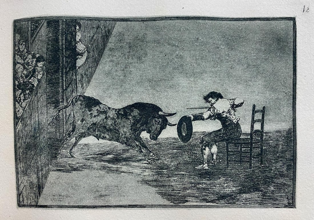 Francisco Goya - La Tauromaquia 18: Artist: Francisco GoyaTitle: La Tauromaquia 18 Year: 1944 Dimensions: 9.5in. by 6.75in. Edition: From the Rare Limited Edition of 500 Publisher: Editorial Victoria, Barcelona Suite: La Tauromaquia