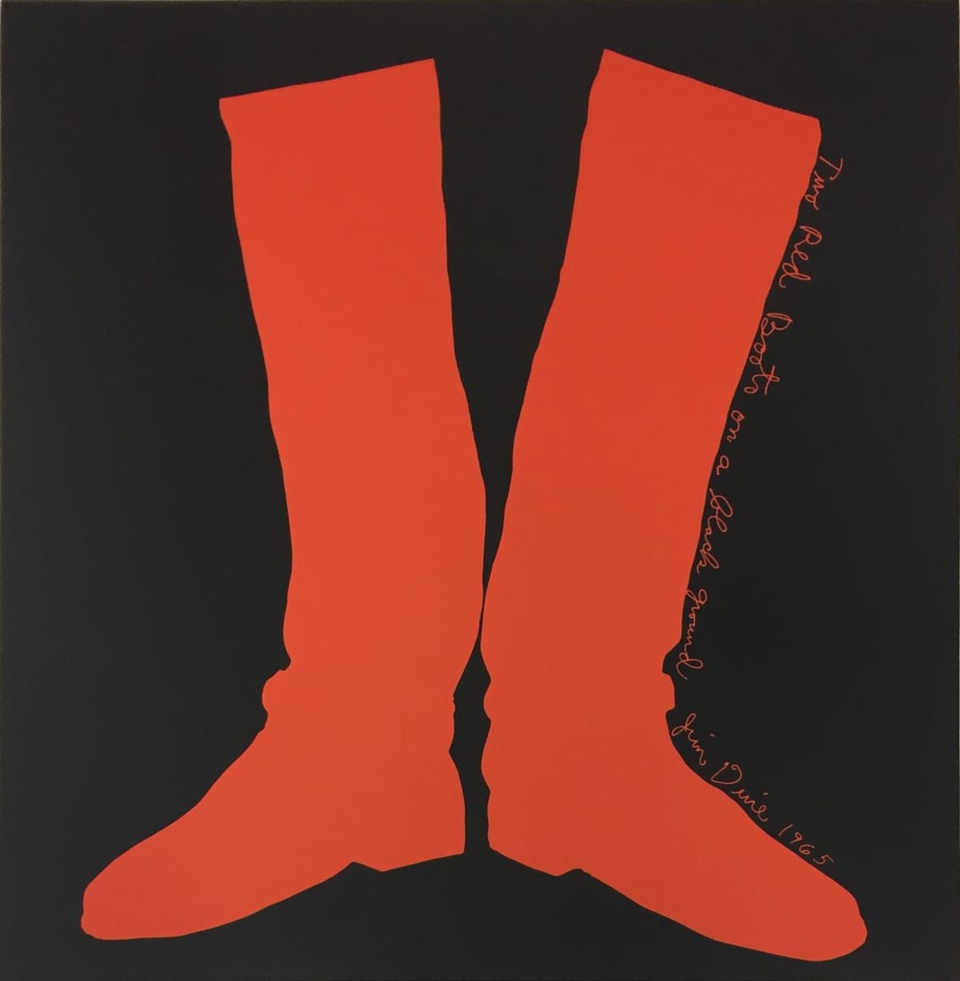 Jim Dine - Two Red Boots on a Black Ground: Artist: Jim DineTitle: Two Red Boots on a Black GroundYear: 1968Dimensions: 15in. by 15 1/2in.Edition: From the Rare Limited EditionPublisher: Multiples Inc.Suite: BannerMedium: Silkscreen in