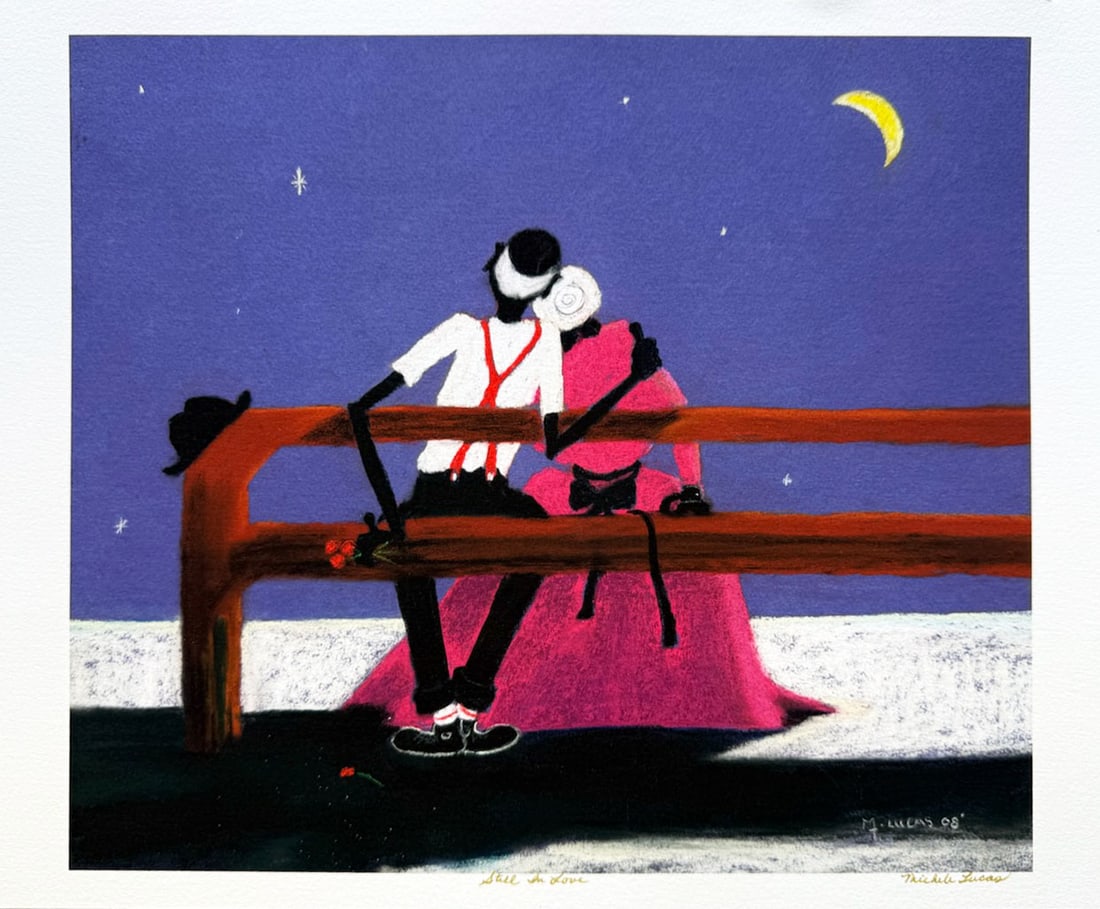 Michele Lucas - Still in Love: Artist: Michele Lucas Title: Still in Love Year: 2008 Dimensions: 12 x 16/ in. Medium: Monoprint on heavy wove paper Condition: Excellent Signature D