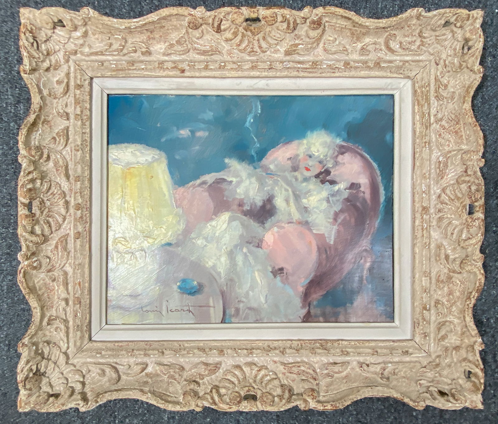 Louis Icart - Une Cigarette: Artist: Louis Icart Title: Une Cigarette Dimensions: 13in by 16in. Edition: Rare one-of-a-kind painting Medium: Original oil on Board Condition: Excellent Signature Details: Hand Signed and titled