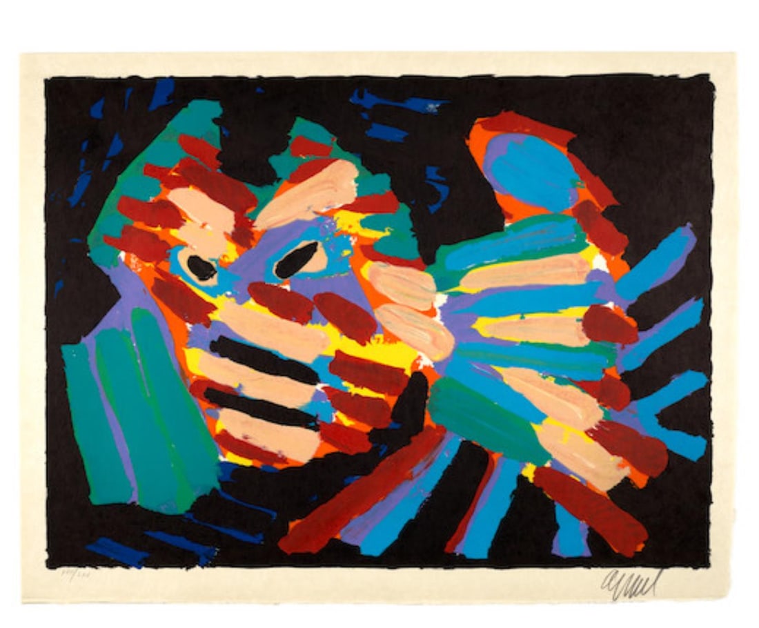Karel Appel - Fighting Cat: Artist: Karel AppelTitle: Fighting CatYear: 1979Dimensions: 24 5/8in. by 30 1/4in.Edition: From the rare limited edition of LXVPublisher: London Arts Inc. DetroitSuite: Cats PortfolioMedium: