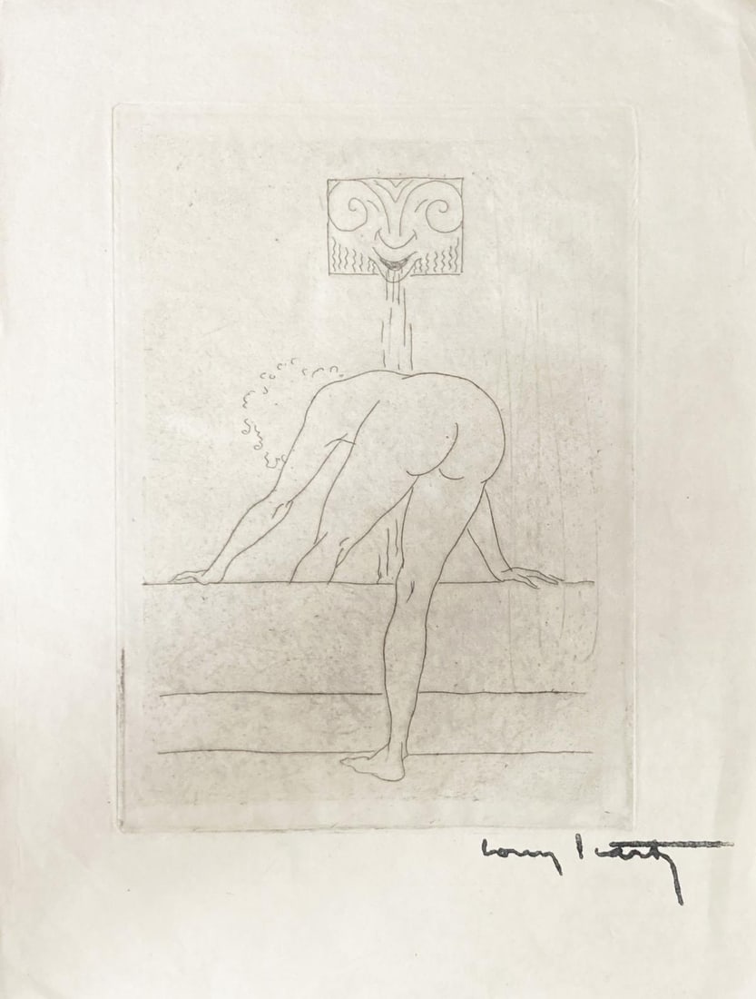 Louis Icart - Bathing: Artist: Louis IcartTitle: BathingYear: c. 1943Dimensions: 8.25in. by 11.25in.Edition: From the rare limited editionPublisher: Le Vasseur et Cie. Paris.Suite: ChrysisMedium: Original EtchingCondition: