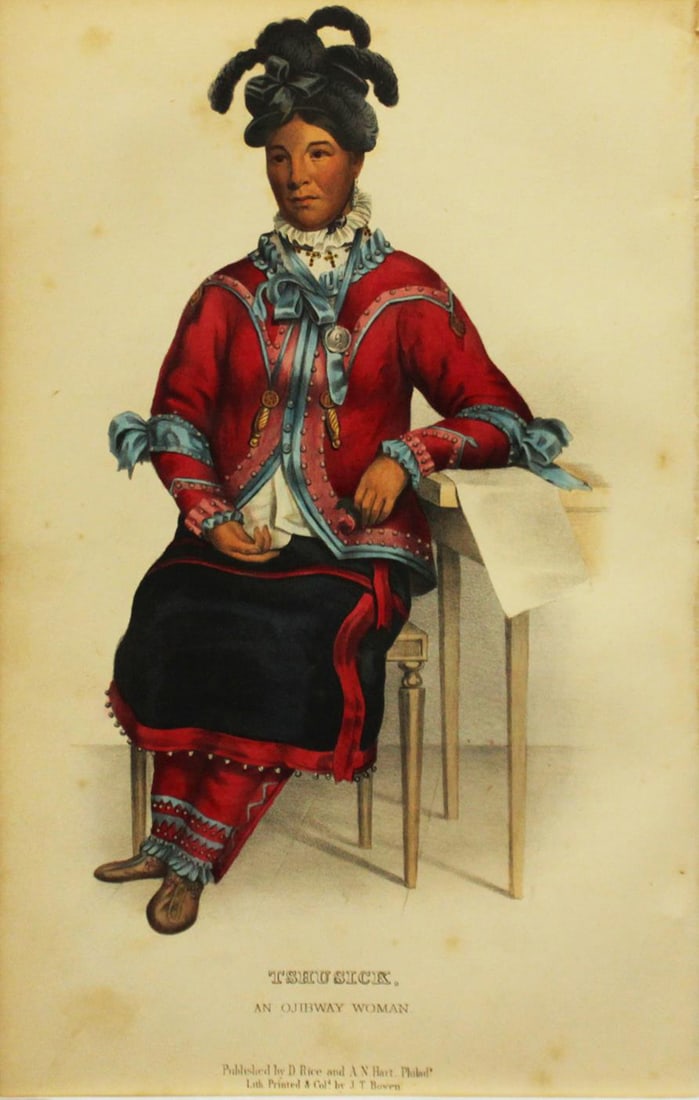 Charles Bird King - TshusickAn Ojibwy Woman: Artist: Charles Bird KingTitle: TshusickAn Ojibwy WomanYear: 1858Dimensions: 10 1/2in. by 6 3/4in.Edition: From the Rare Limited EditionPublisher: D. Rice and A.N. Hart PhiladelphiaSuite: History of