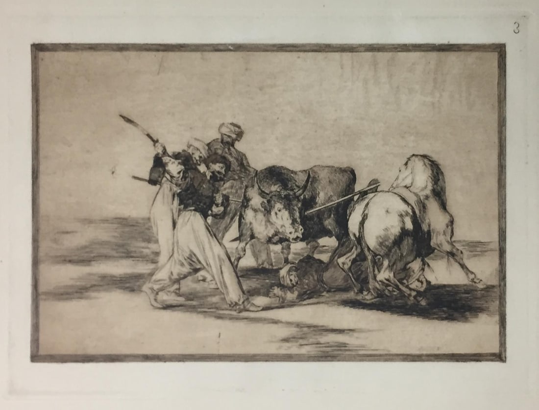 Francisco Jose De Goyay Lucientes - La Tauromaquia Plate 3: Artist: Francisco Jose De Goyay LucientesTitle: La Tauromaquia Plate 3Year: 1816Dimensions: 13 1/2in. by 18 3/4in.Edition: From the Rare Limited EditionSuite: La TauromaquiaMedium: Drypoint Intaglio