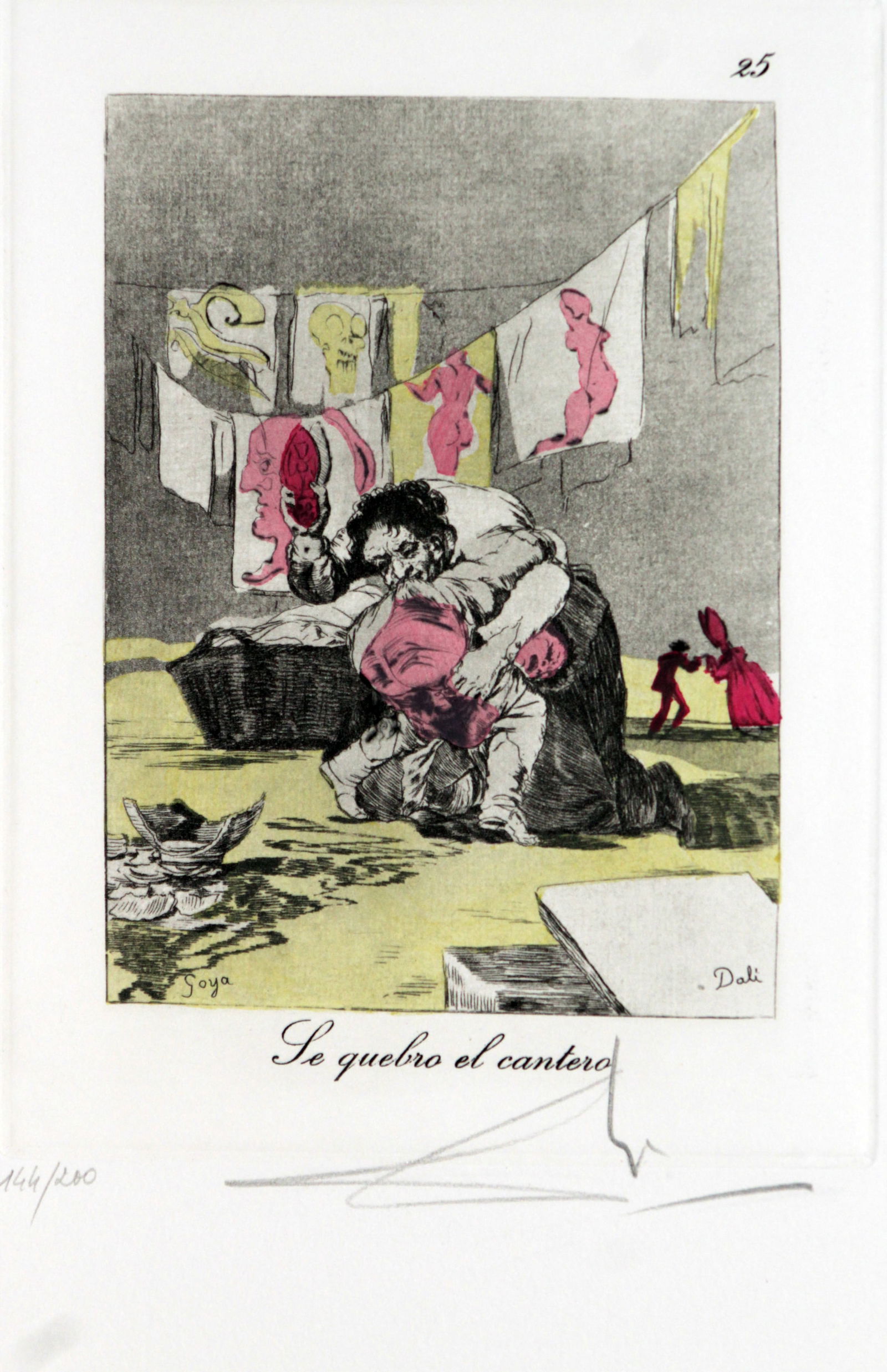 Salvador Dali - Le Quebro el Cantero: Artist: Salvador DaliTitle: Le Quebro el CanteroYear: 1977Dimensions: 17 3/4 x 12 1/4 in.Edition: From the limited edition of 200Publisher: Fernand Hazan EditeurSuite: Les Caprices de GoyaMedium: Dry