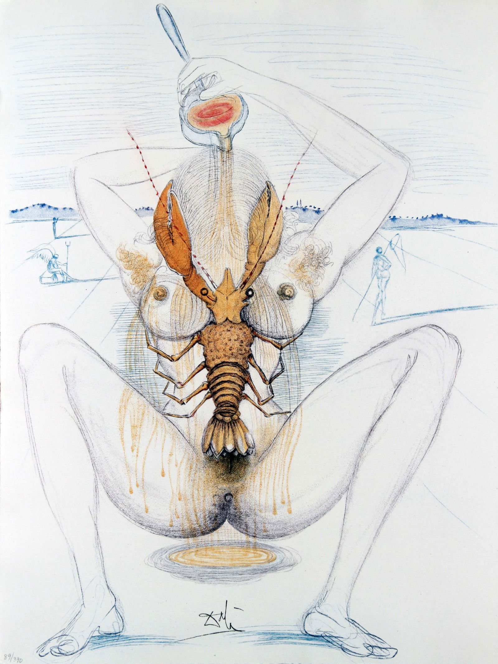 Salvador Dali - Nude and Lobster: Artist: Salvador DaliTitle: Nude and LobsterYear: 1967Dimensions: 14 3/4 x 11 in.Edition: 89 from the limited edition of 390Publisher: Au Cercle du livre precieux, ParisSuite: CasanovaOriginal
