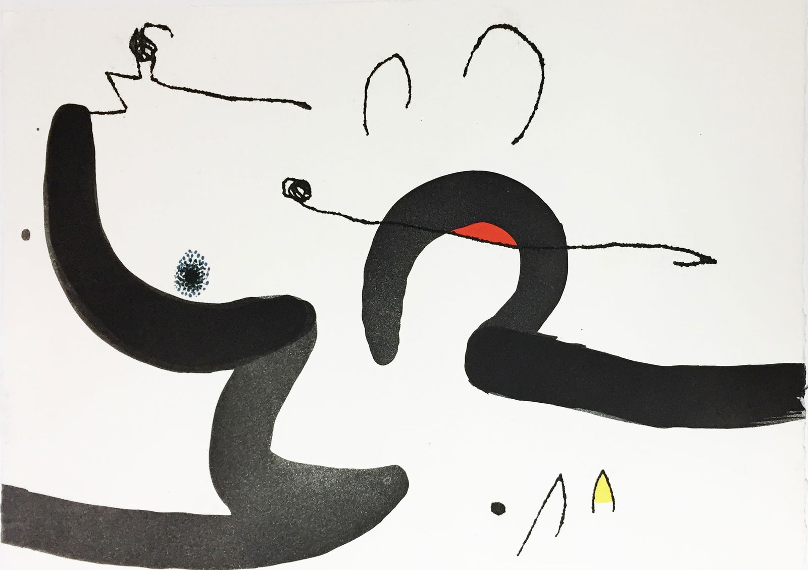 Joan Miro - XVIII. Dupin 948: Artist: Joan MiroTitle: XVIII. Dupin 948Year: 1976Dimensions: 17 x 26 1/2 in.Edition: From the Rare Limited EditionPublisher: Le Vent d'ArlesSuite: 26 Works: Rene Char: Le Marteau Sans MaitreMedium: