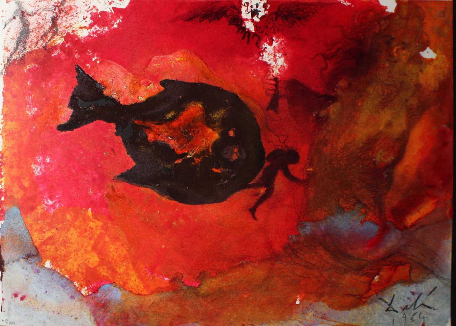 Salvador Dali - Jonah in the Belly of the Fish: Artist: Salvador DaliTitle: Jonah in the Belly of the FishYear: 1967Dimensions: 19 x 13 3/4 in.Edition: 64 from the rare limited edition of 1499Rizzoli Editions, MilanSuite: Biblia SacraOriginal