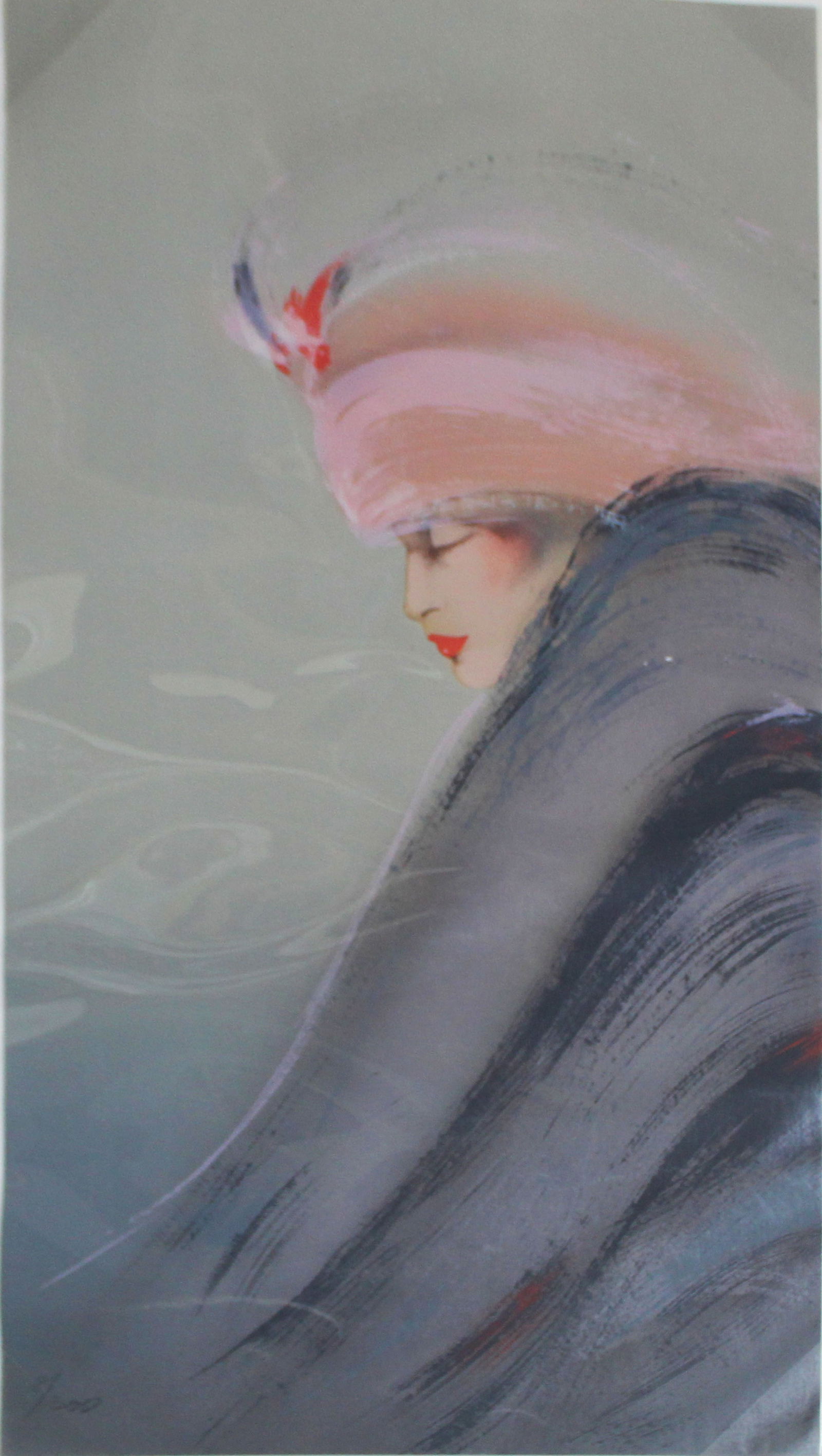 Vicky Montesinos - Woman with Pink Hat: Artist: Vicky MontesinosTitle: Woman with Pink HatDimensions: 36 x 20 in.Edition: From the rare limited edition of 300Suite: Triptych piece containing three womenMedium: Original serigraph in