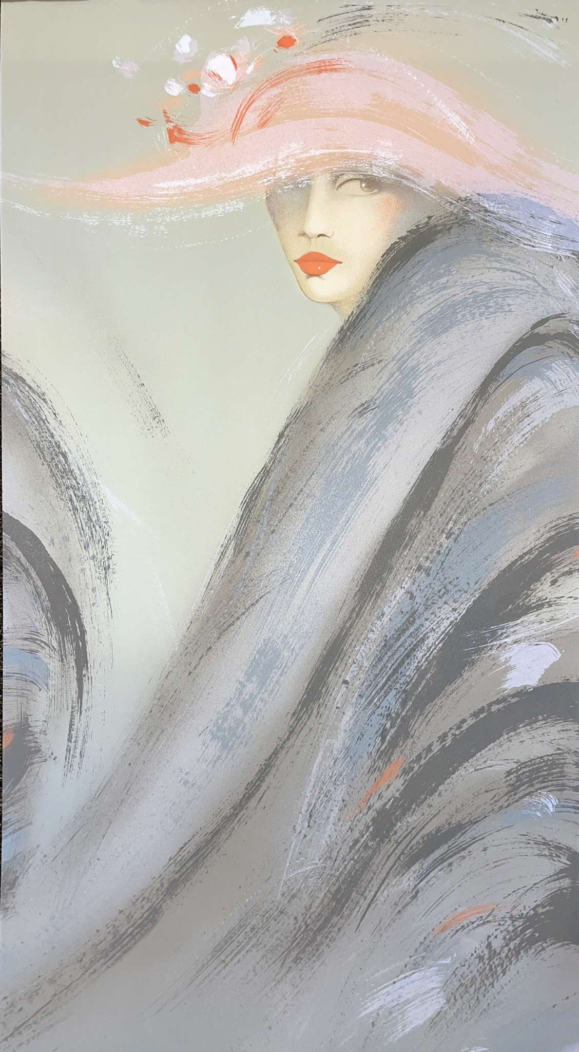 Vicky Montesinos - Woman with Pink Hat III: Artist: Vicky MontesinosTitle: Woman with Pink Hat IIIDimensions: 36 x 19 3/4 in.Edition: From the rare edition of 300Suite: Triptych piece containing three womenMedium: Original serigraph in