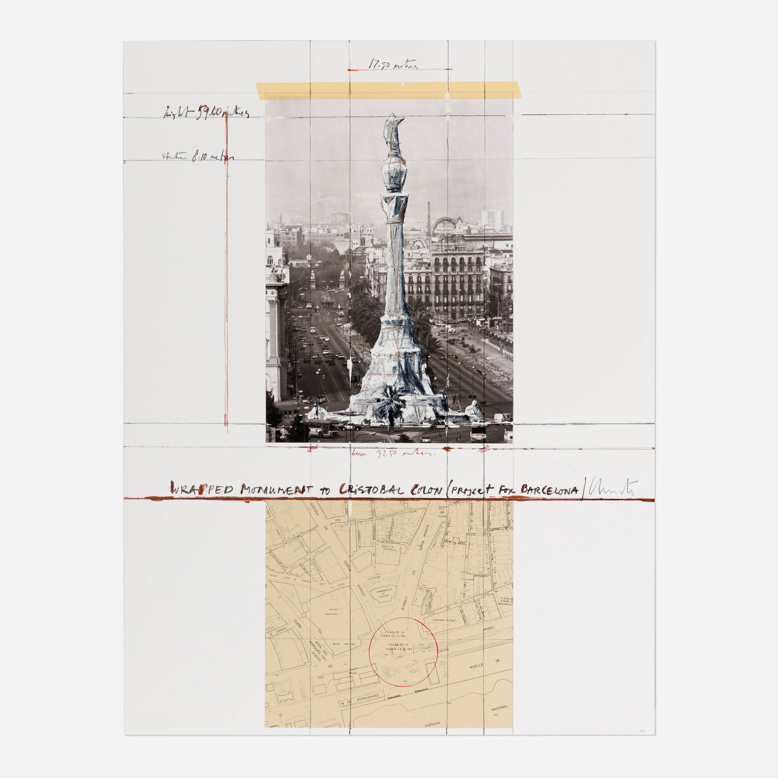 Christo - Untitled project for Barcelona: Artist: ChristoTitle: Untitled project for BarcelonaYear: 1992Dimensions: 29 7/8 x 22 7/8 in.Edition: From the Rare Limited EditionPublisher: Edition Domberger, StuttgartSuite: Columbus: In Search of