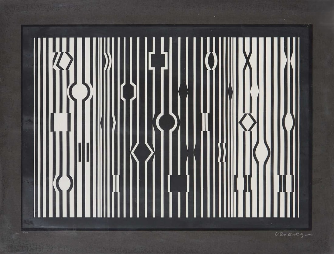 Victor Vasarely - Ixion: Artist: Victor VasarelyTitle: IxionYear: 1959Dimensions: 26 x 20 in.Edition: 63 from the limited edition of 150Publisher: Denise Rene, ParisSuite: Cinetique IIIMedium: Screenprint on paperCondition: