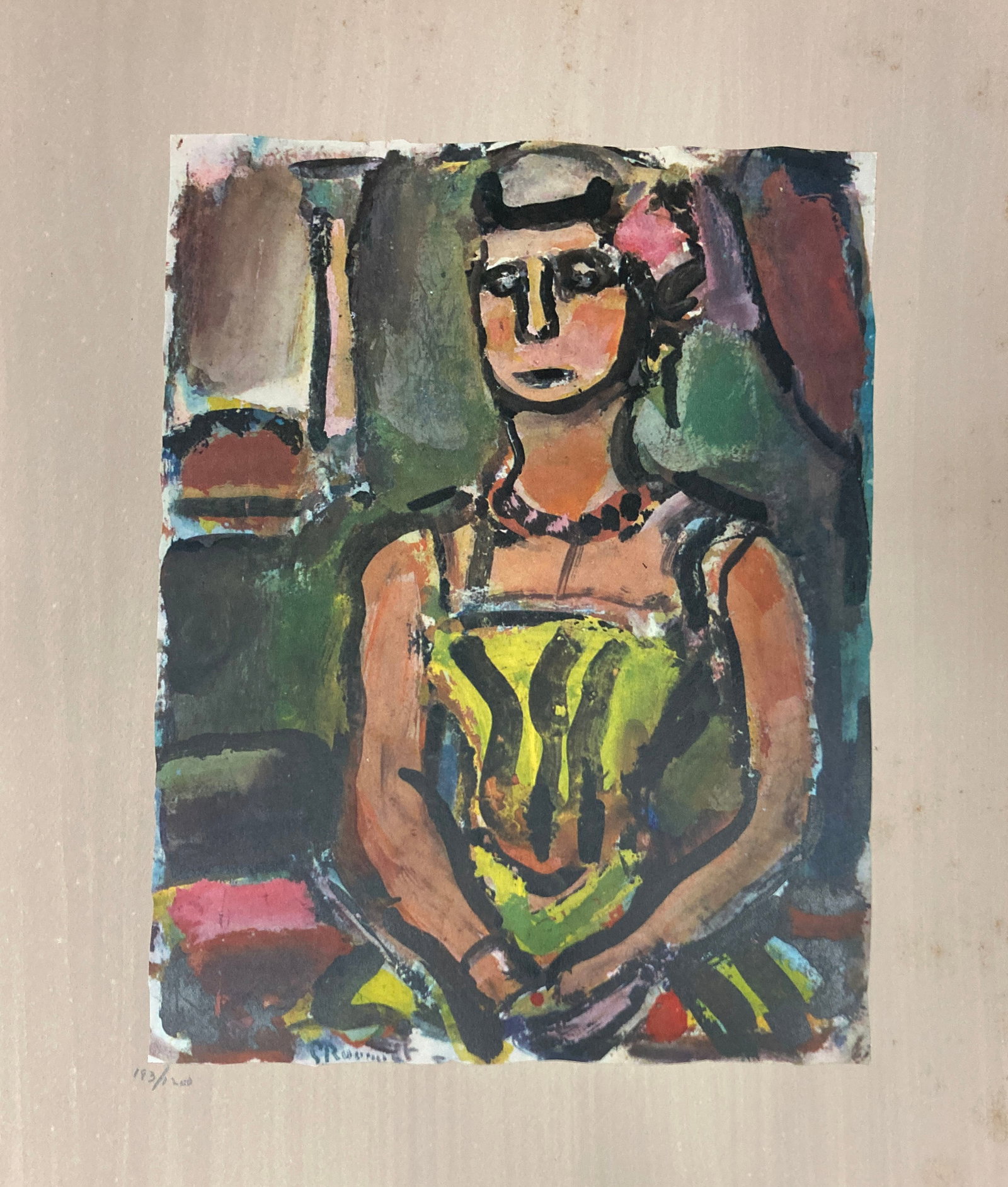 Georges Rouault - Madame Yxe: Artist: Georges RouaultTitle: Madame YxeYear: 1943Dimensions: 17 x 12 1/2 in.Edition: From the rare limited edition of 1200Publisher: Revue VerveSuite: DivertissementMedium: Lithograph on arches