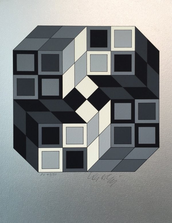 Victor Vasarely - Silver Composition: Artist: Victor VasarelyTitle: Silver Composition Year: 1980Dimensions: 12 1/2 x 9 3/4 in.Edition: 5 from the E.A. edition of 25, aside from the limited edition of 50Medium: Screenprint on