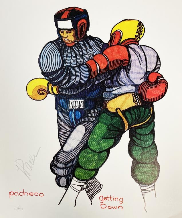 Ferdie Pacheco - Getting Down: Artist: Ferdie PachecoTitle: Getting DownYear: 1979Dimensions: 20in. by 16in.Edition: From the rare limited edition of 500Medium: Offset Lithograph on paperCondition: ExcellentSignature Details: Hand