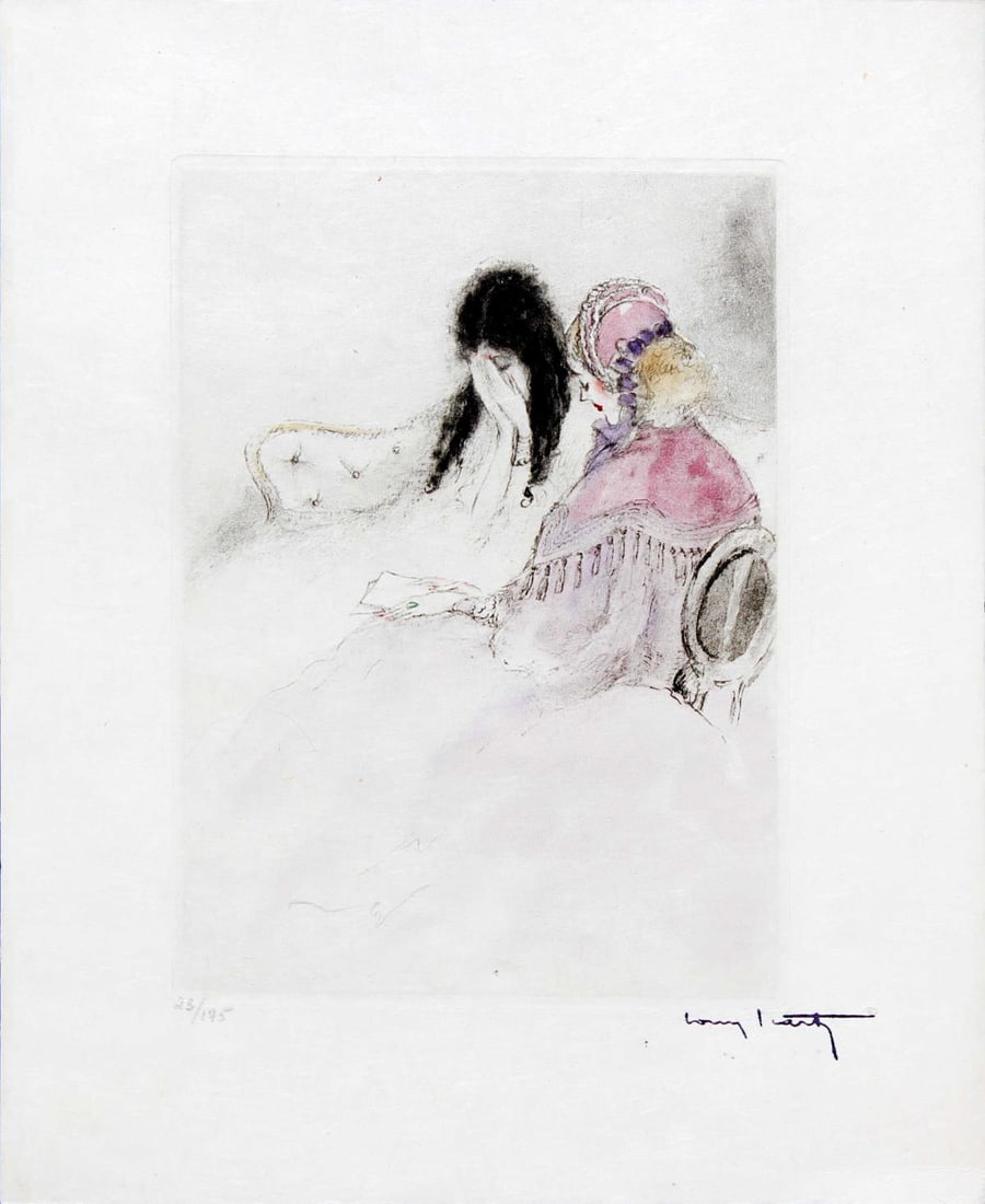 Louis Icart - Sad Encounter: Artist: Louis IcartTitle: Sad EncounterYear: 1938Dimensions: 9.5in. by 7.25in.Edition: From the limited edition of 200Publisher: Georges Guillot Editeur; ParisSuite: La Dame aux CameliasMedium: