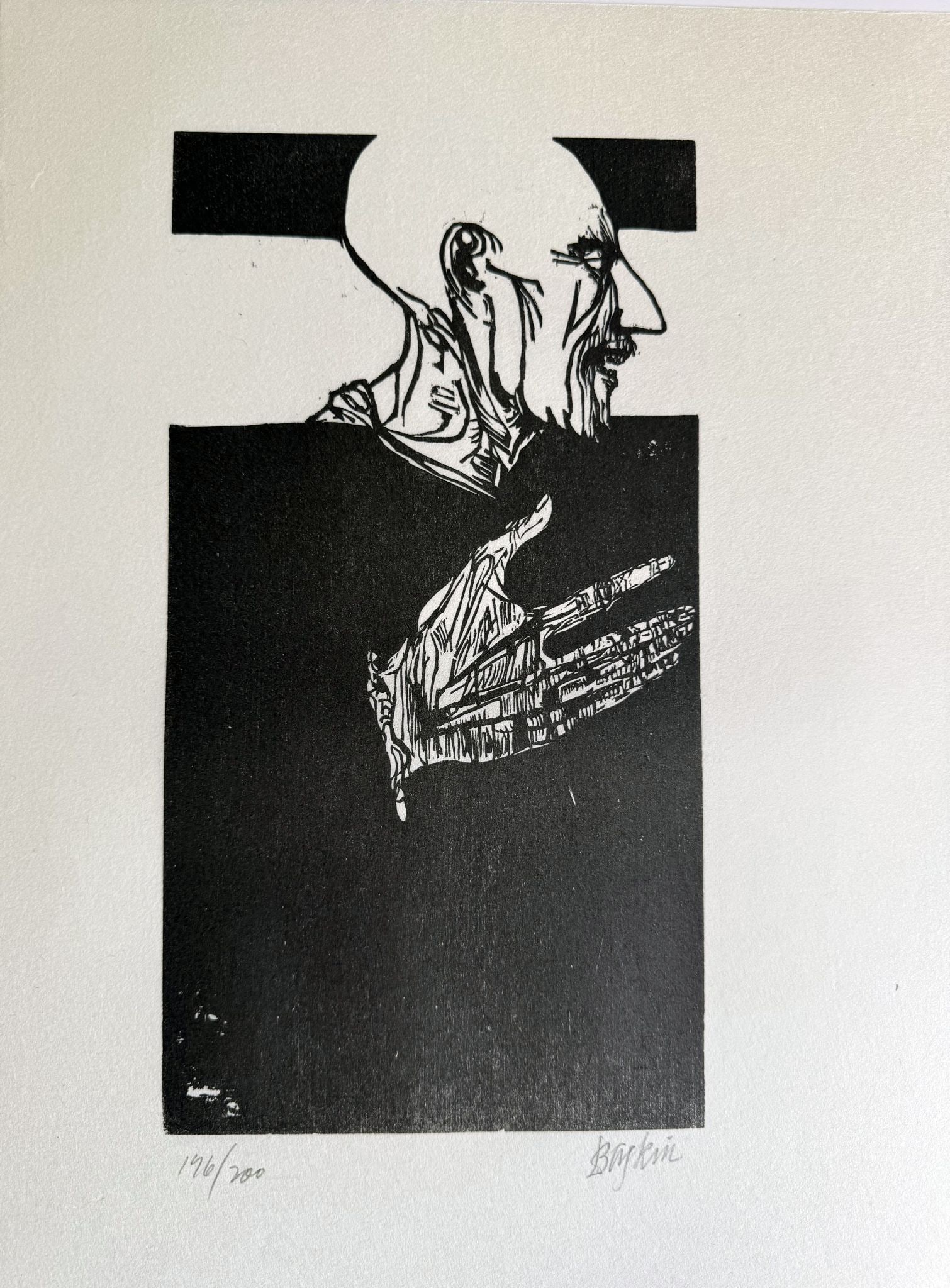 Leonard Baskin - Untitled Woodblock from ""Othello"" 1973: Artist: Leonard Baskin Title: Untitled Woodblock from ""Othello"" 1973 Year: 1973 Dimensions: 12 1/2 x 19 1/2 in. Edition: From the limited edition of 200 Medium:</