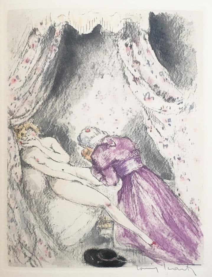 Louis Icart - On Bended Knee: Artist: Louis IcartTitle: On Bended KneeYear: 1947Dimensions: 11in. by 8.5in.Edition: From the rare limited editionPublisher: Georges Guillot Editeur: ParisSuite: Felecia ou Mes FredainesMedium: