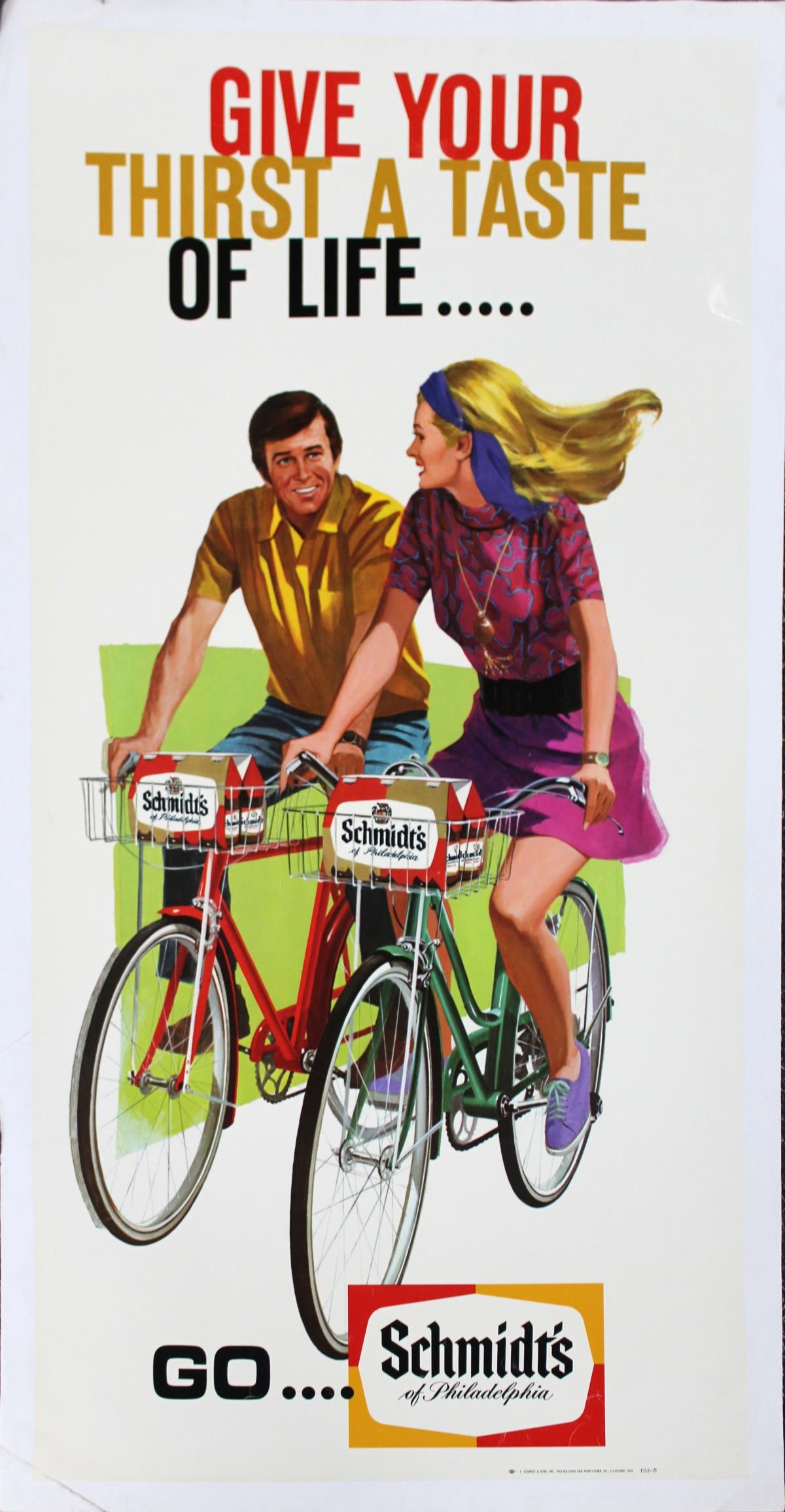 Vintage Poster - Schmidt Beer Advertistment: Artist: Vintage PosterTitle: Schmidt Beer AdvertistmentYear: 1965Dimensions: 45 1/4in. by 24 1/4in.Edition: From the rare limited editionMedium: Original lithograph on paperCondition: As IsComes with