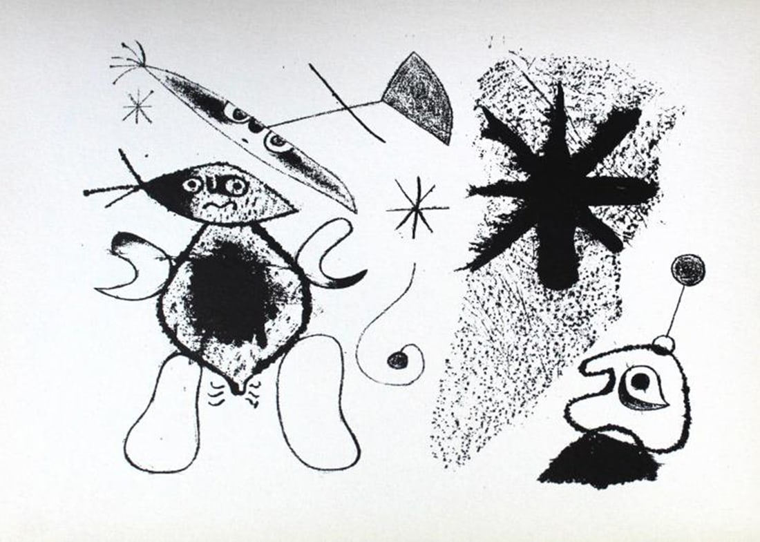 Joan Miro - Lithograph XLVIII: Artist: Joan MiroTitle: Lithograph XLVIIIYear: 1947Dimensions: 11in. by 8.5in.Edition: from rare edition of 1500Publisher: Curt ValentinMedium: LithographNotes: Portfolio The Prints of