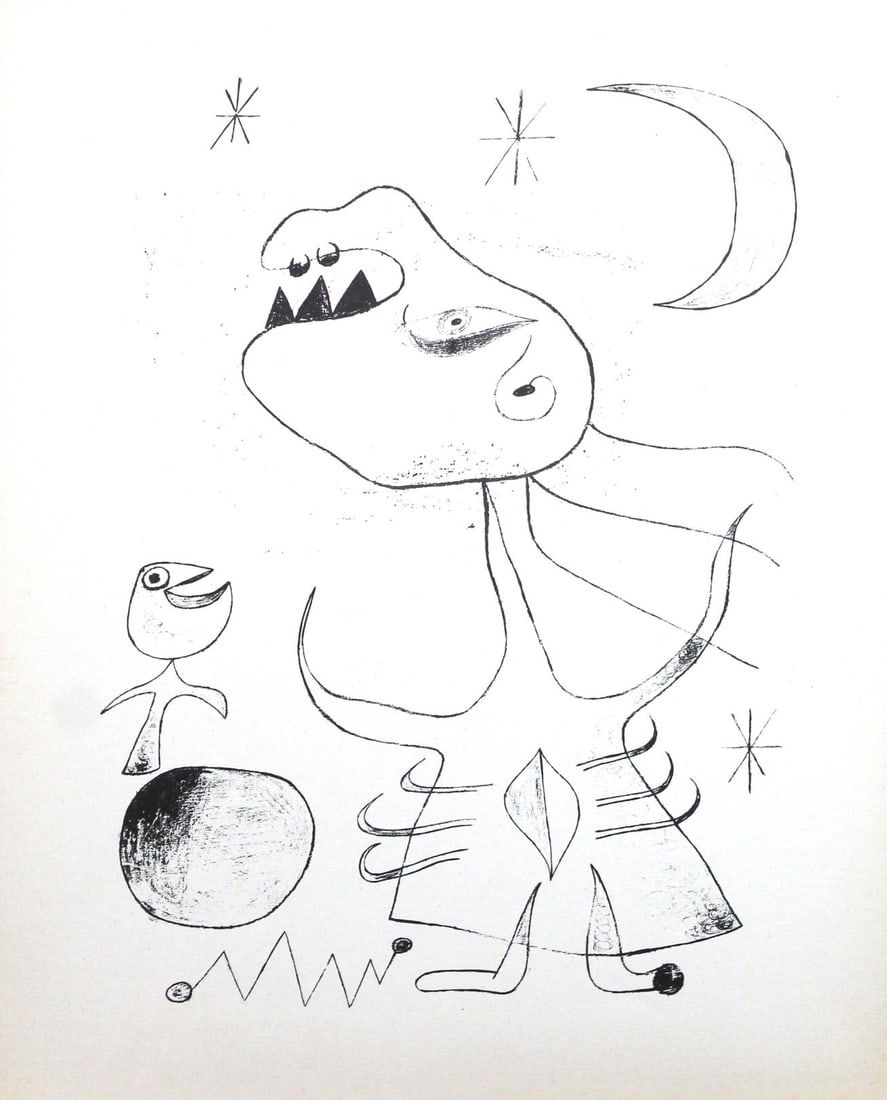Joan Miro - Lithograph XXXII: Artist: Joan MiroTitle: Lithograph XLVIIIYear: 1947Dimensions: 11in. by 8.5in.Edition: from rare edition of 1500Publisher: Curt ValentinMedium: LithographNotes: Portfolio The Prints of