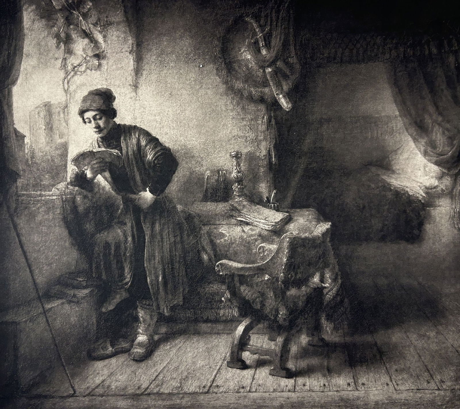 Rembrandt van Rijn (After) - Man Reading At A Window: Artist: Rembrandt van Rijn (After)Title: Man Reading At A WindowYear: 1898Dimensions: 26 7/8 x 20 7/8 in.Edition: from the limited editionPublisher: Scheltema & Holkema's Boekhandel, AmsterdamSuite: