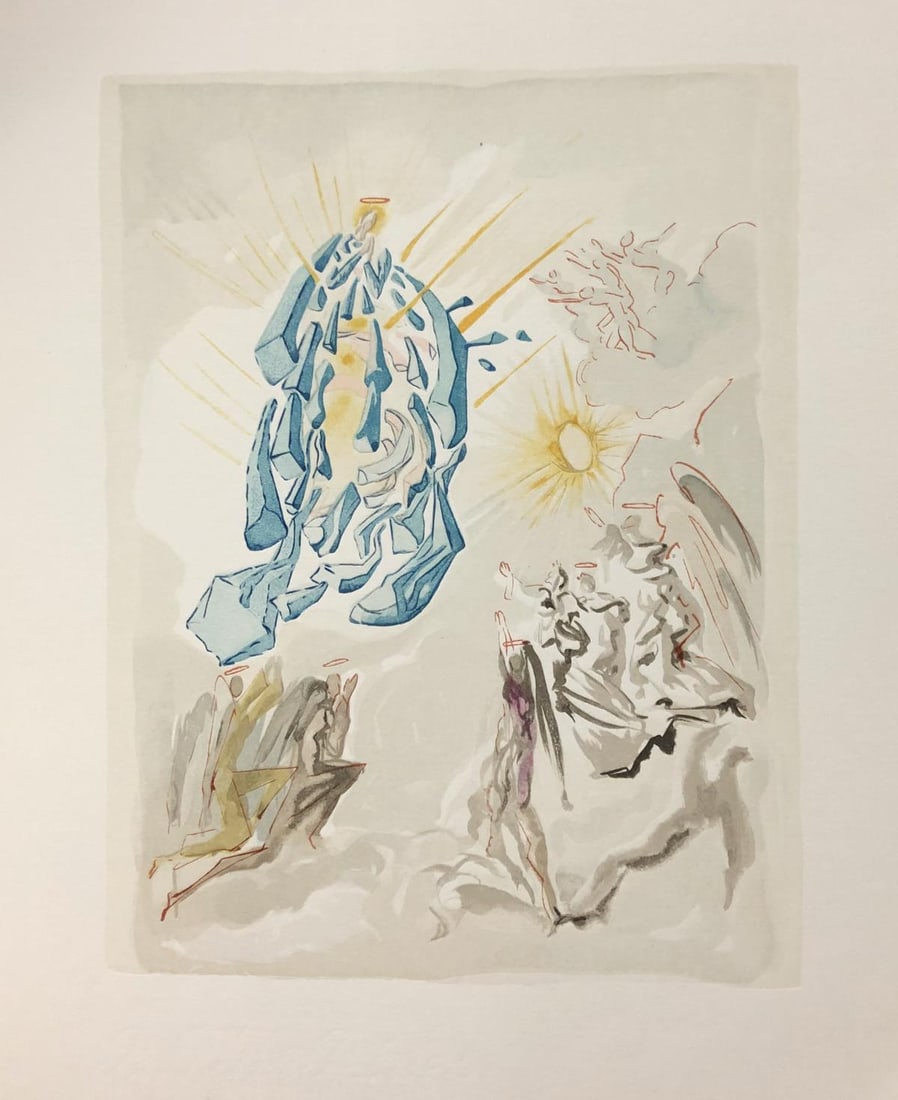 Salvador Dali - The Apotheosis of the Virgin Mary: Artist: Salvador DaliTitle: The Apotheosis of the Virgin MaryYear: 1964Dimensions: 10.25in. by 13in.Edition: From the rare limited edition Publisher: Les Heures Claires ParisSuite: The Divine
