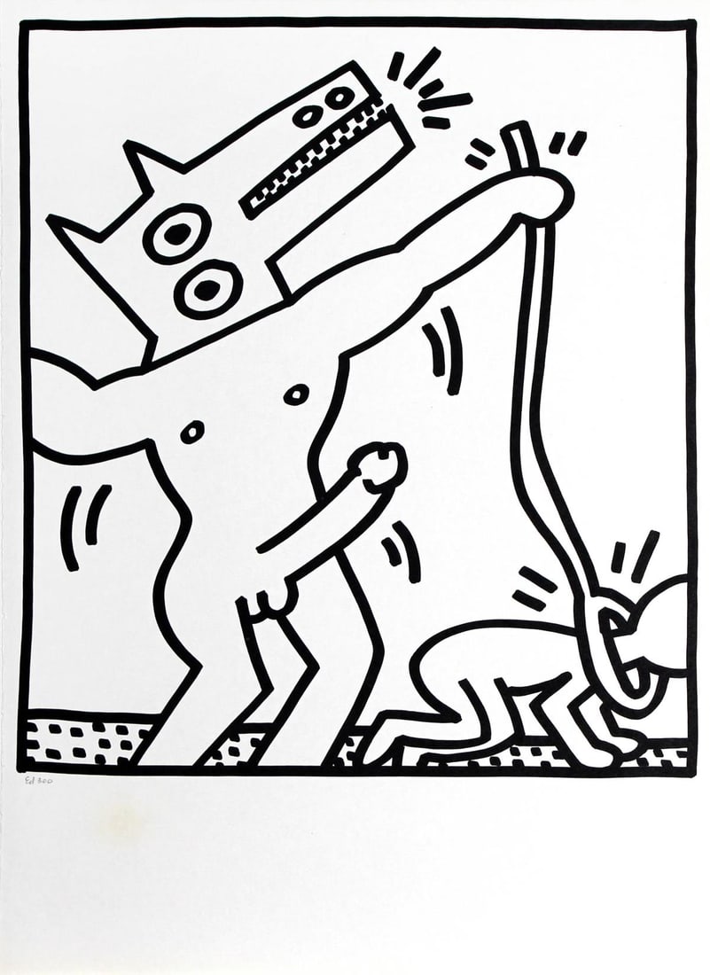 Keith Haring - Dog Walking Man (from Lucio Amelio: Artist: Keith HaringTitle: Dog Walking Man (from Lucio Amelio Suite)Year: 1983Dimensions: 18.5in. by 13in.Edition: From the limited edition of 300Publisher: Galerie Lucio Amelio NaplesSuite: Lucio