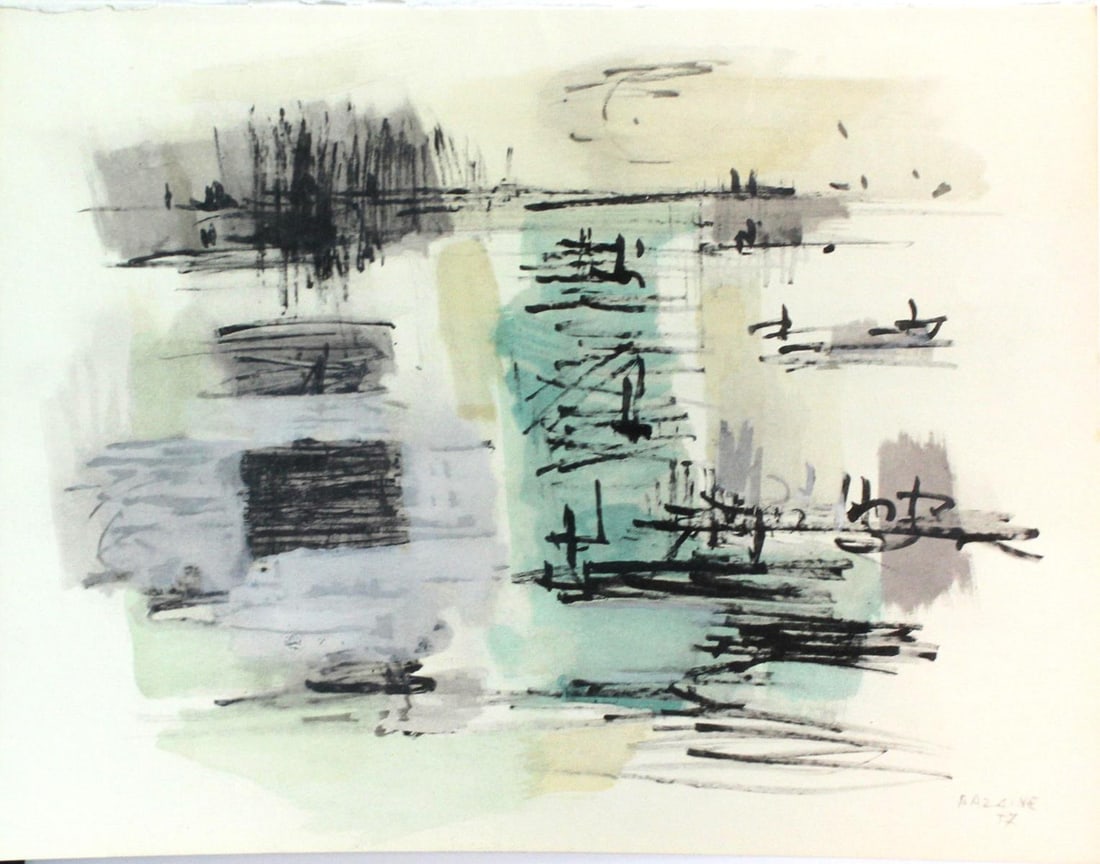 Jean Rene Bazaine - Composition: Artist: Jean Rene Bazaine Title: Composition Year: 1958 Dimensions: 9in. by 12.25in. Edition: From the rare limited edition Publisher: Fernand Hazan Editeur