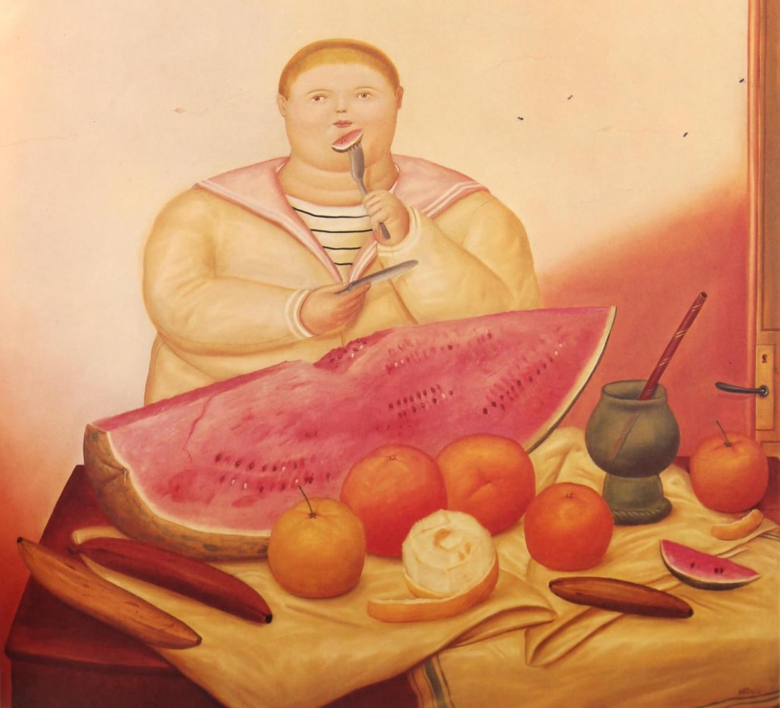 Fernando Botero (after) - Boy Eating a Watermelon: Artist: Fernando Botero (after)Title: Boy Eating a WatermelonYear: 1983Dimensions: 16in. by 12in.Edition: From the limited edition of 200Publisher: Harry N. Abrams Inc. New YorkSuite: Fernando Botero