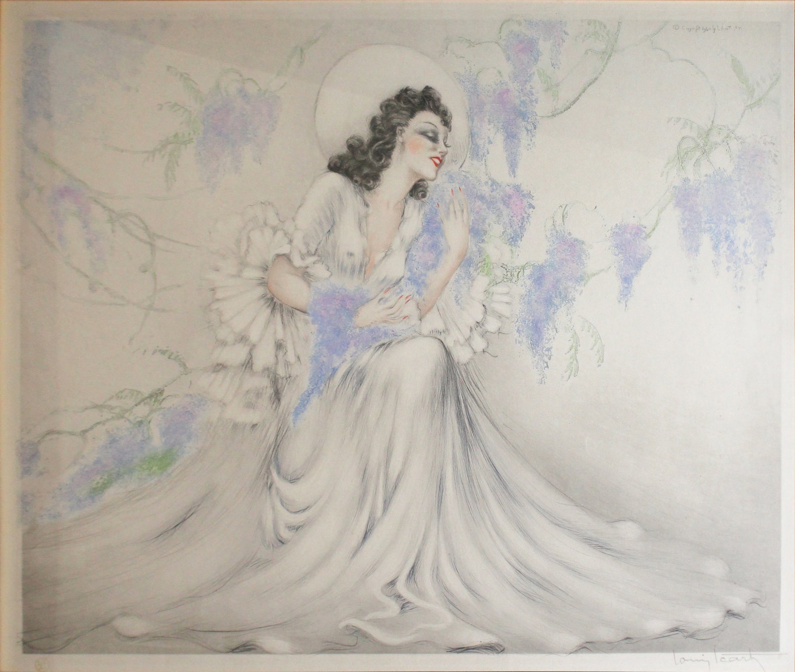 Louis Icart - Wisteria, La Glycine: Artist: Louis Icart Title: Wisteria, La Glycine Year: 1940 Dimensions: 17 3/8 x 21 1/4 in. Edition: From the rare limited edition Medium: Original drypoint etch