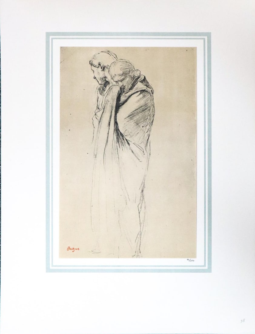 Edgar Degas (After) - Etude de deux figures drapees: Artist: Edgar Degas (After)Title: Etude de deux figures drapeesYear: 1866Dimensions: 16in. by 20in.Edition: 70 From the rare limited edition of 250Publisher: Demotte EditeurSuite: Les Dessins de