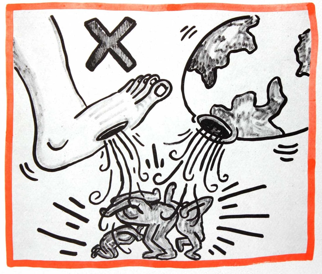Keith Haring - Untitled: Artist: Keith HaringTitle: UntitledYear: 1990Dimensions: 8.75in. by 10.25in.Edition: From the rare limited edition of 500Publisher: Bebert Publishing HouseSuite: Against all Odds 20 DrawingsMedium: