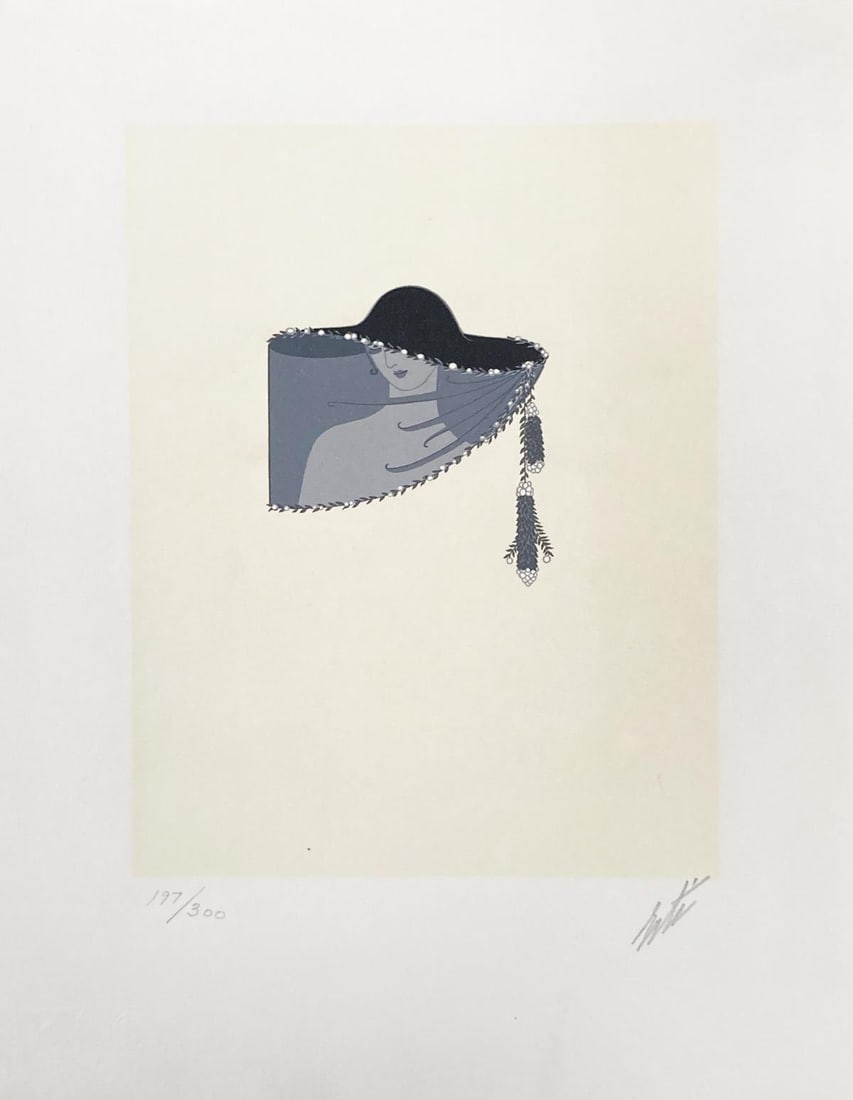Erte - Veil: Artist: ErteTitle: VeilDimensions: 10.5in. by 16.5in.Edition: From the rare limited edition of 260Medium: Original serigraph on paperCondition: ExcellentSignature Details: Hand signed and numbered in