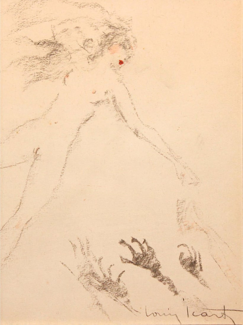 Louis Icart - Untitled: Artist: Louis IcartTitle: UntitledDimensions: 7.5in. by 9.5in.Edition: Rare one-of-a-kind drawingMedium: Original charcoal and hand watercolor on paperCondition: ExcellentSignature Details: Hand