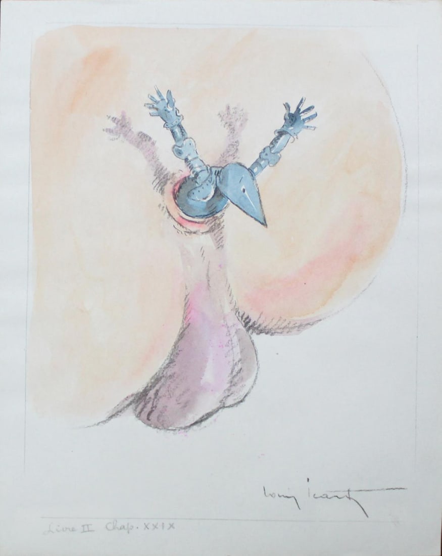 Louis Icart - Lost Tin Solider: Artist: Louis Icart Title: Lost Tin Solider Year: 1936 Dimensions: 7.25in. by 9.5in. Edition: Rare original work of art Suite: Gargantua et Pantagruel