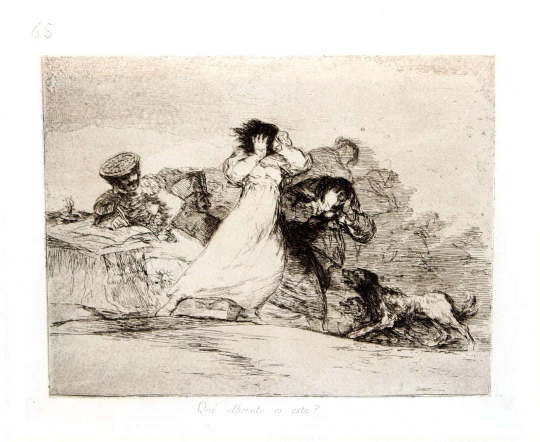 Francisco Goya - Que alboroto es este: Artist: Francisco GoyaTitle: Que alboroto es esteYear: 1863Dimensions: 9.75in. by 11.75in.Edition: From the rare limited editionPublisher: Reak Academia de Nobles Artes de San FernandoSuite: Los