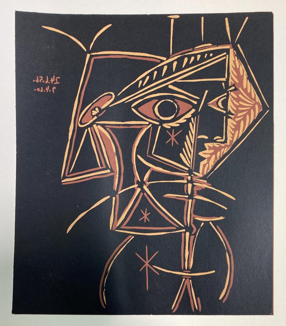Pablo Picasso - Tete de femme: Artist: Pablo PicassoTitle: Tete de femmeYear: 1962Dimensions: 8.75in. by 10.5in.Edition: From a rare limited editionPublisher: Verlag Gerd Hatje StuttgartSuite: Picasso LinogravuresMedium: Linocut